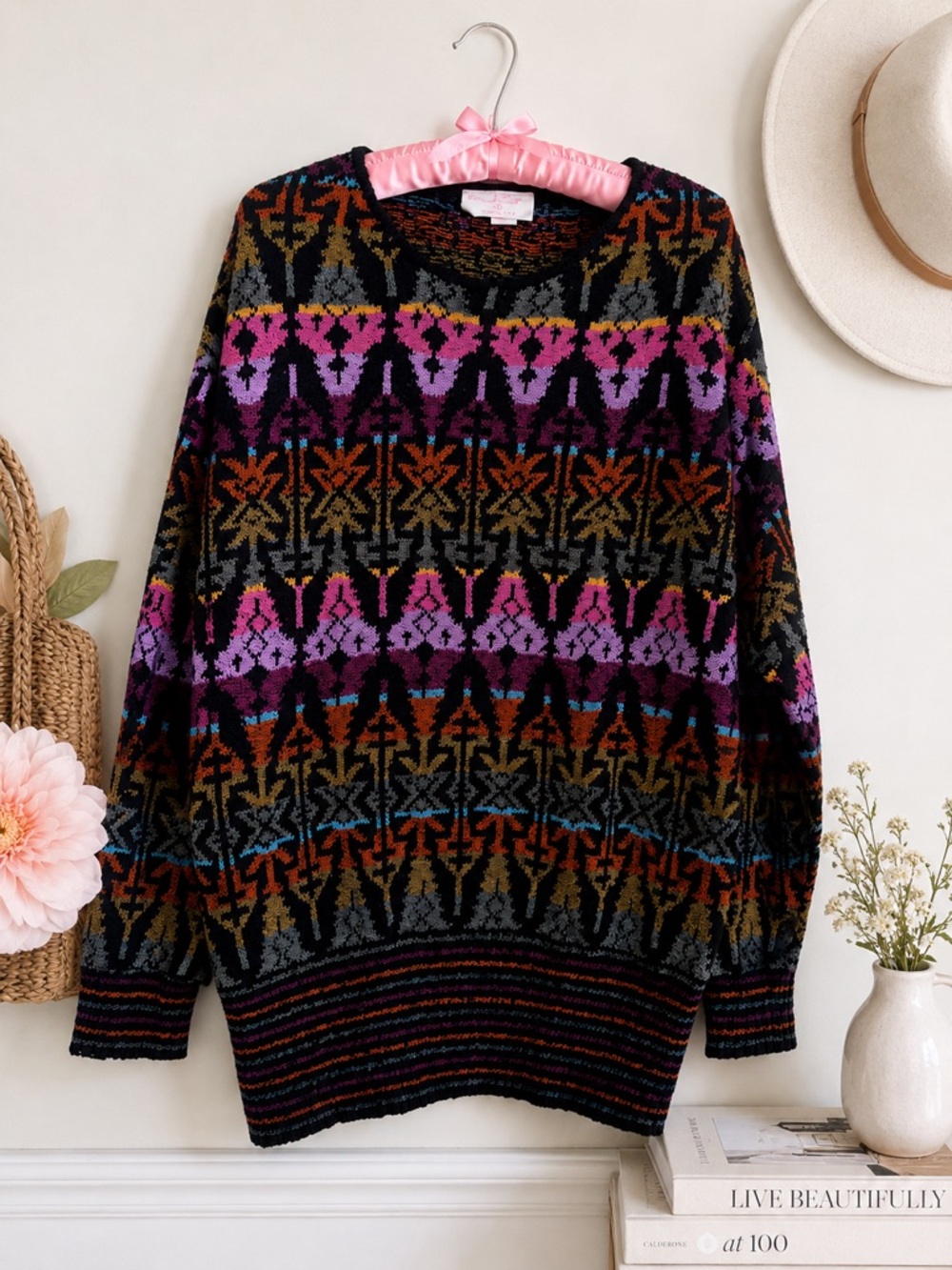 Vintage French Rags Hand Loomed Southwestern Aztec Knit Sweater Size M